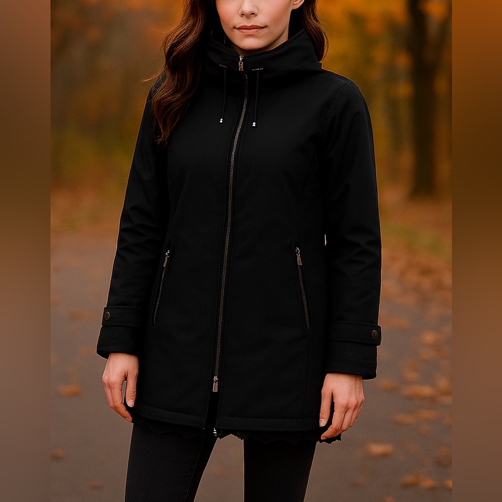 Kristen Blake Black Coat High Collar Zip Front Fall Winter Outerwear Women M HSH - Picture 15 of 16